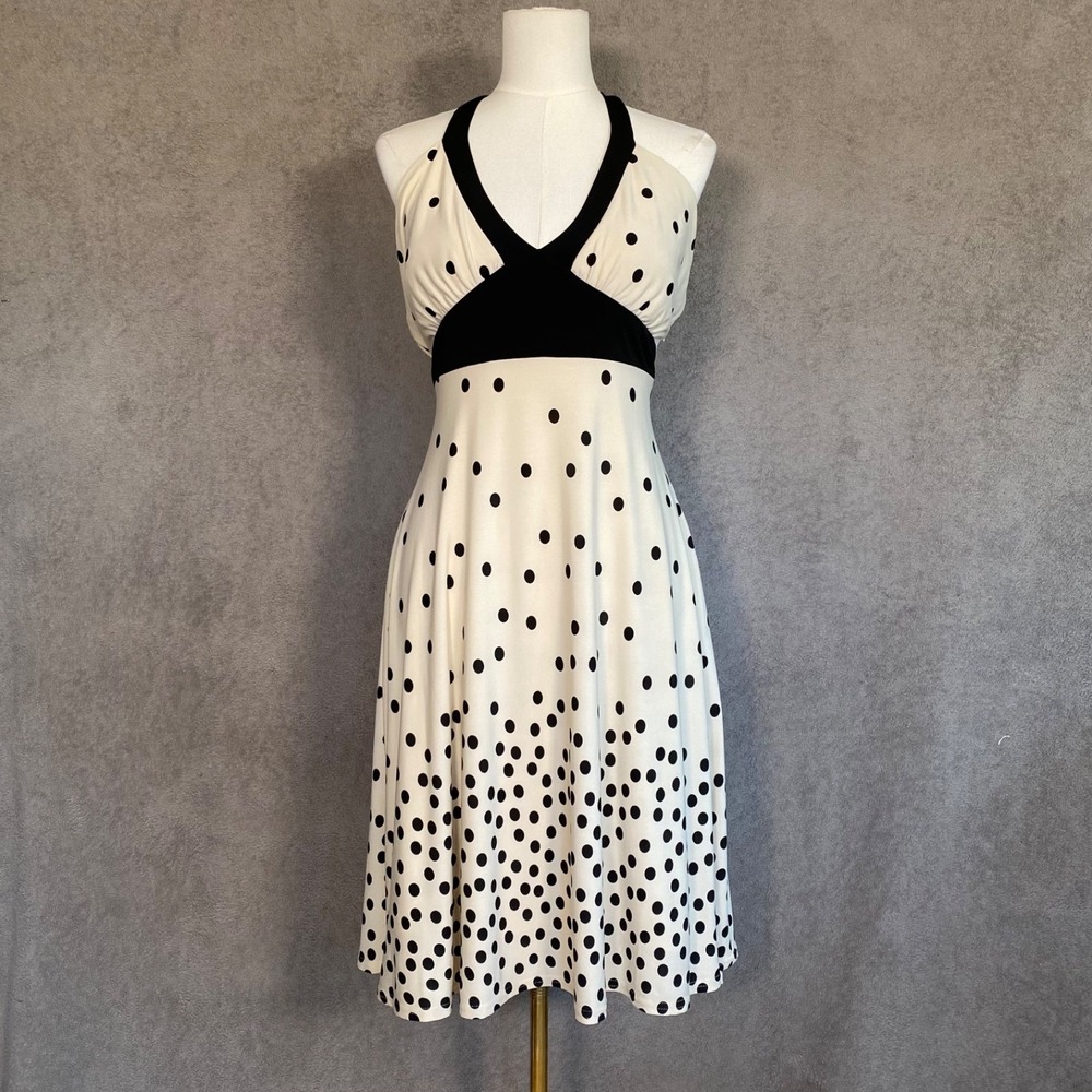 Vintage R&K Originals Polka Dot Halter Babydoll Dress Size 16 Retro Pinup Y2K